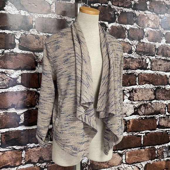 Jack BB Dakota Sweater Knit Brown Blue Pockets Roll Tab Sleeve Medium - Picture 6 of 11